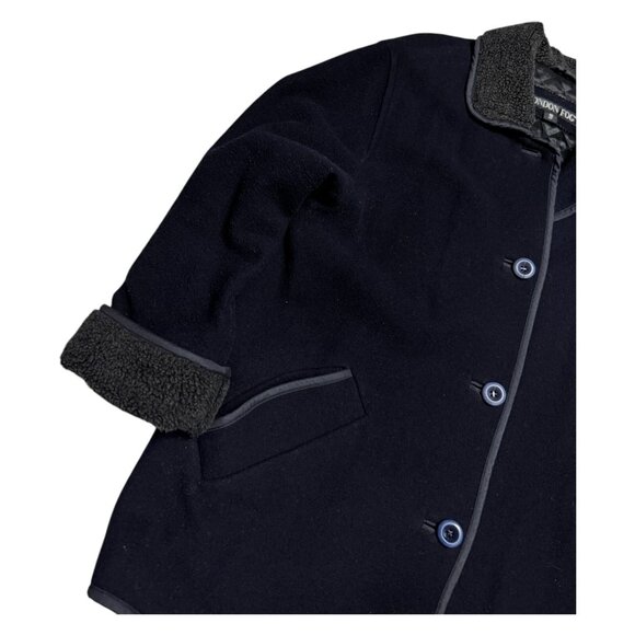 LONDON FOG Designer WOOL Sherpa Fleece  Blue Winter Parka Coat Womens 10 Petite - Picture 6 of 7